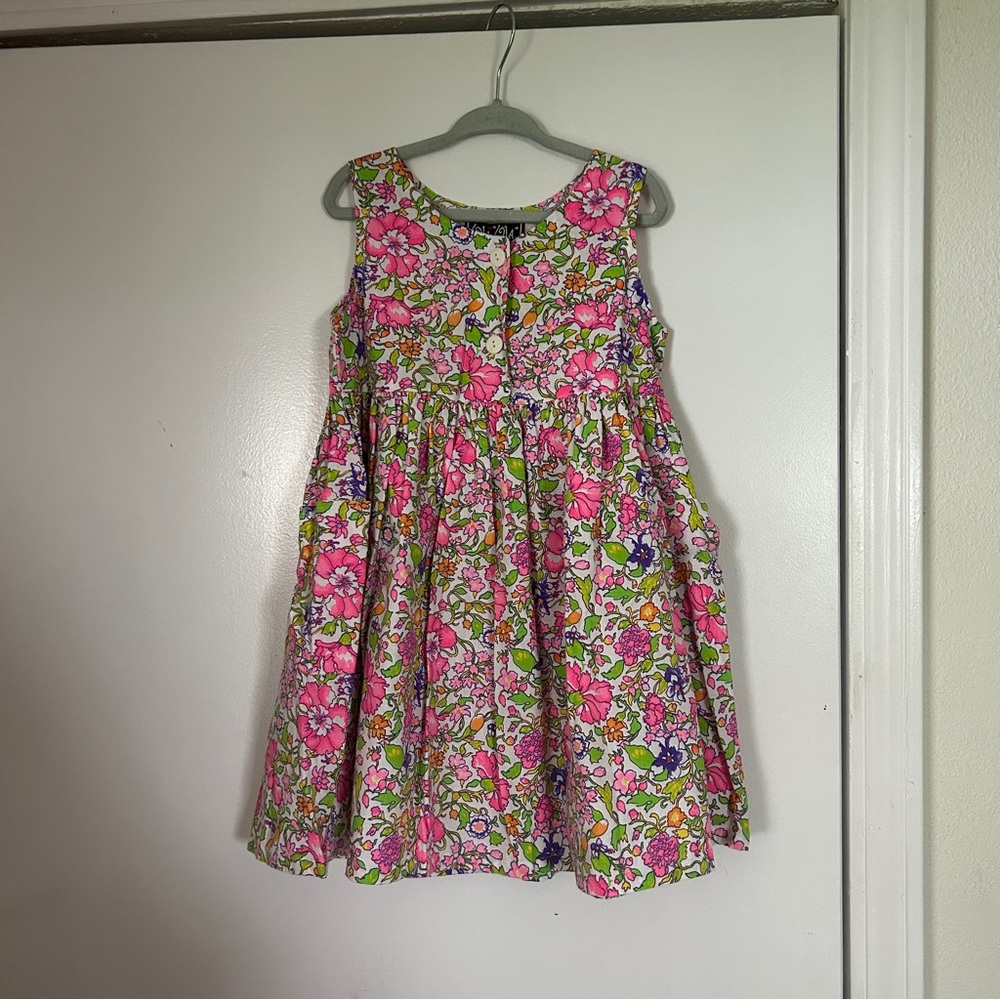 VTG Oli Ola Pink and Green Sleeveless Sundress with Scoop Neck